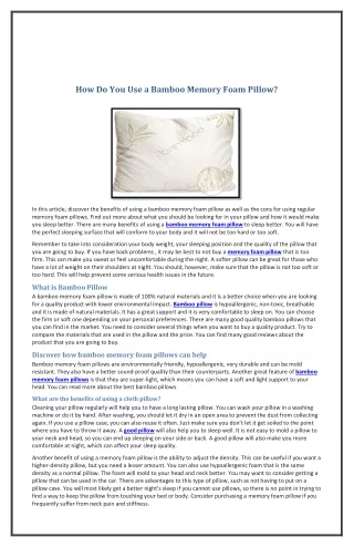 how do you use a bamboo memory foam pillow
