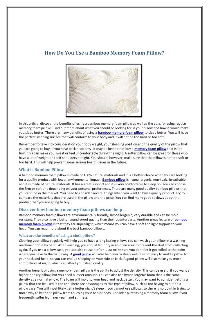 how do you use a bamboo memory foam pillow