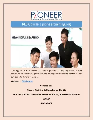 res course pioneertraining org