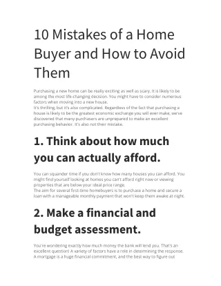 10 Mistakes of a Home Buyer and How to Avoid Them