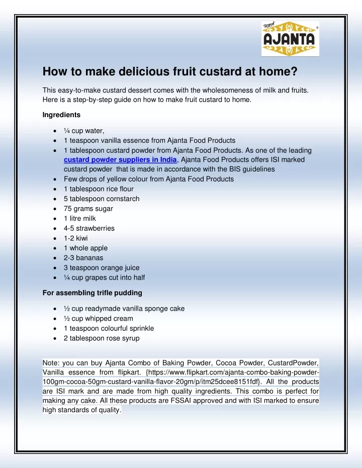 how to make delicious fruit custard at home