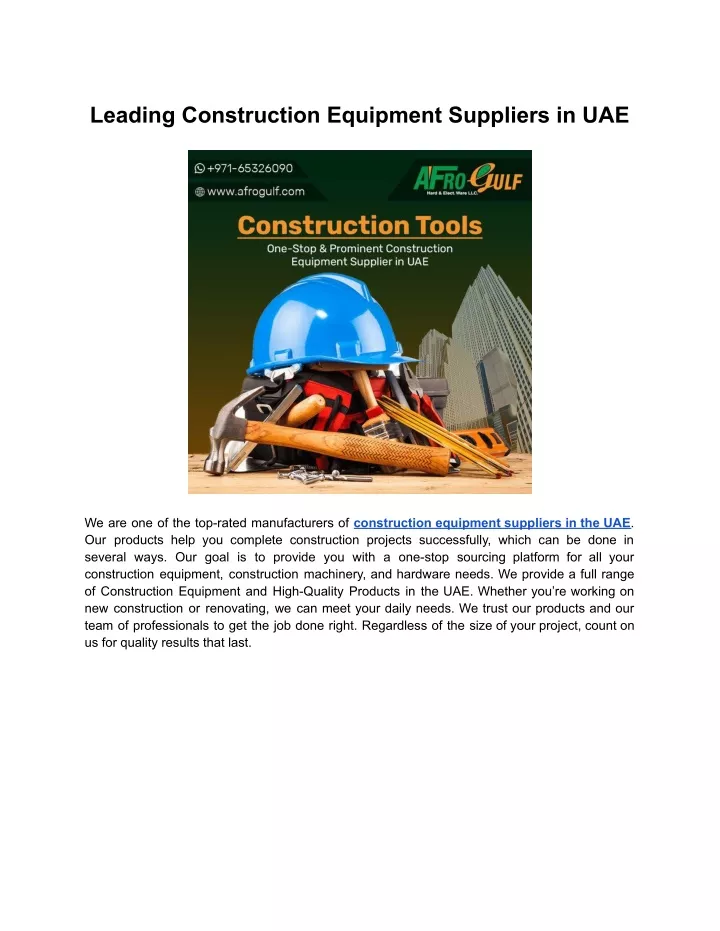 leading construction equipment suppliers in uae