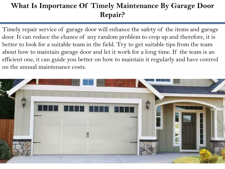 what is importance of timely maintenance