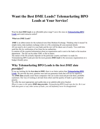 Buy Best DME Leads Provider USA | Telemarketing BPO Leads