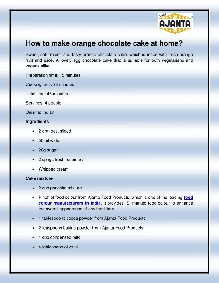 how to make orange chocolate cake at home