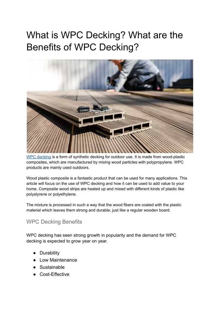 what is wpc decking what are the benefits