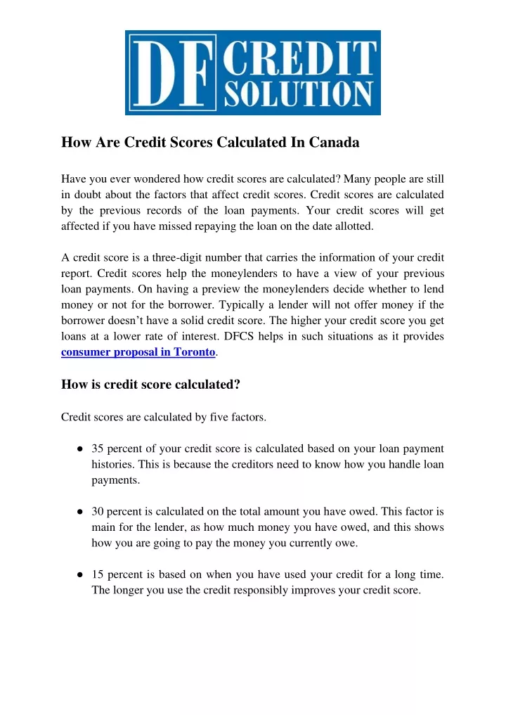 how are credit scores calculated in canada have