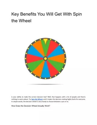 Key Benefits You Will Get With Spin  the Wheel