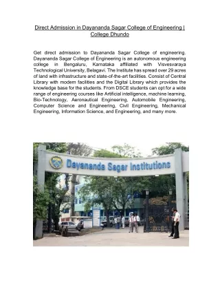 Direct Admission in Dayananda Sagar College of Engineering | College Dhundo