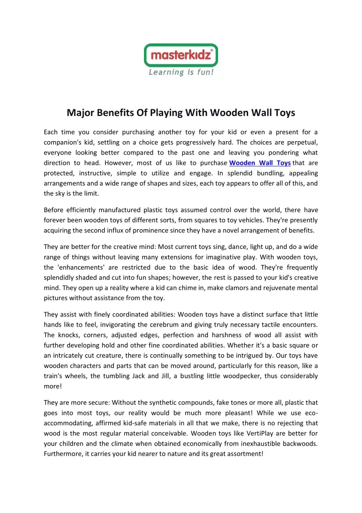 major benefits of playing with wooden wall toys