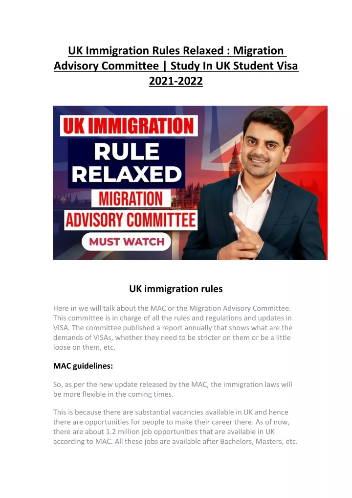 uk immigration rules relaxed migration advisory