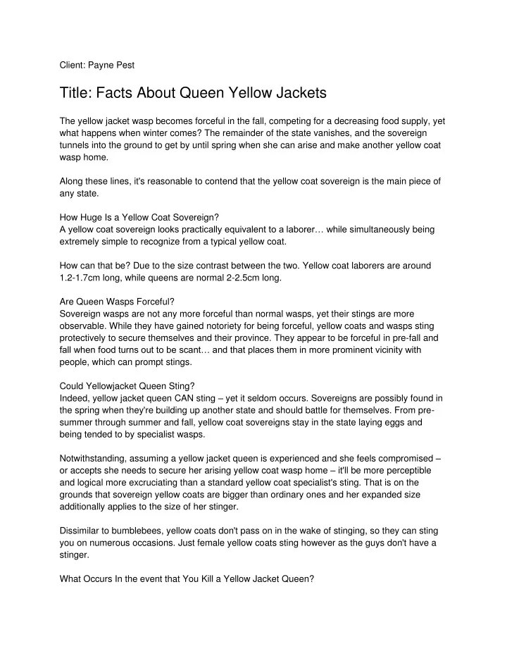 client payne pest title facts about queen yellow