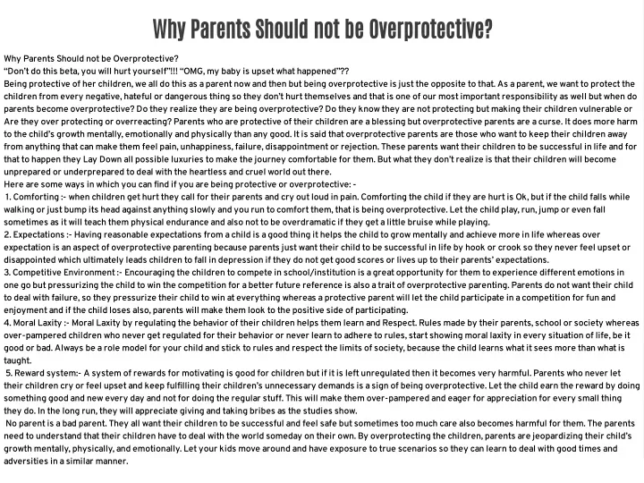 why parents should not be overprotective
