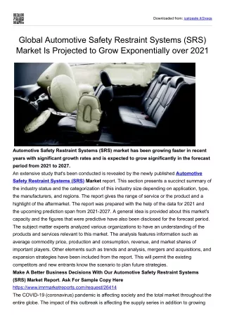 Global Automotive Safety Restraint Systems (SRS) Market Is Projected to Grow Exp