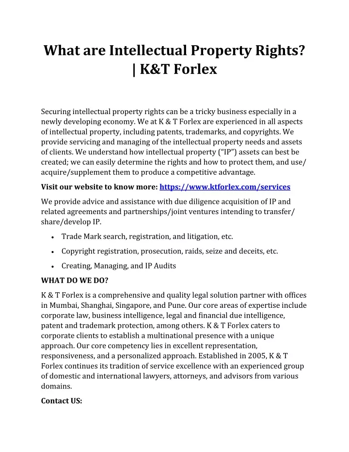 what are intellectual property rights k t forlex