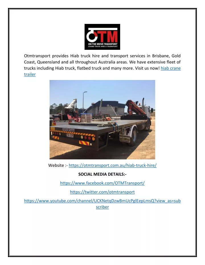 otmtransport provides hiab truck hire