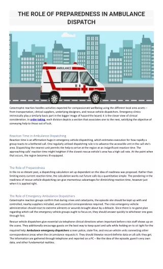 THE ROLE OF PREPAREDNESS IN AMBULANCE DISPATCH