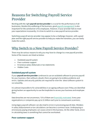 reasons for switching payroll service provider