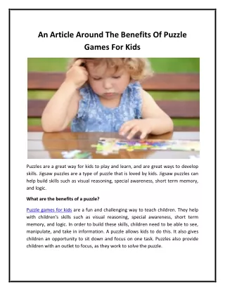 The Benefits of Puzzle Games for Kids