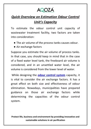 Quick Overview on Estimation Odour Control Unit’s Capacity