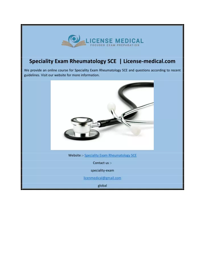 speciality exam rheumatology sce license medical