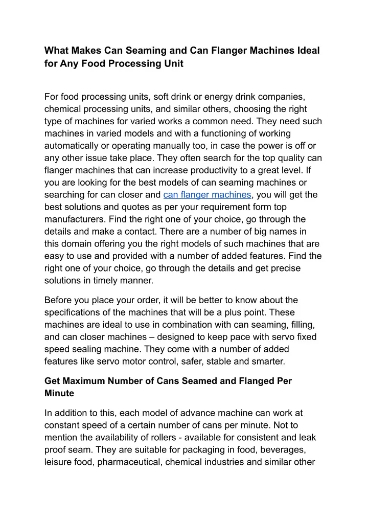 what makes can seaming and can flanger machines