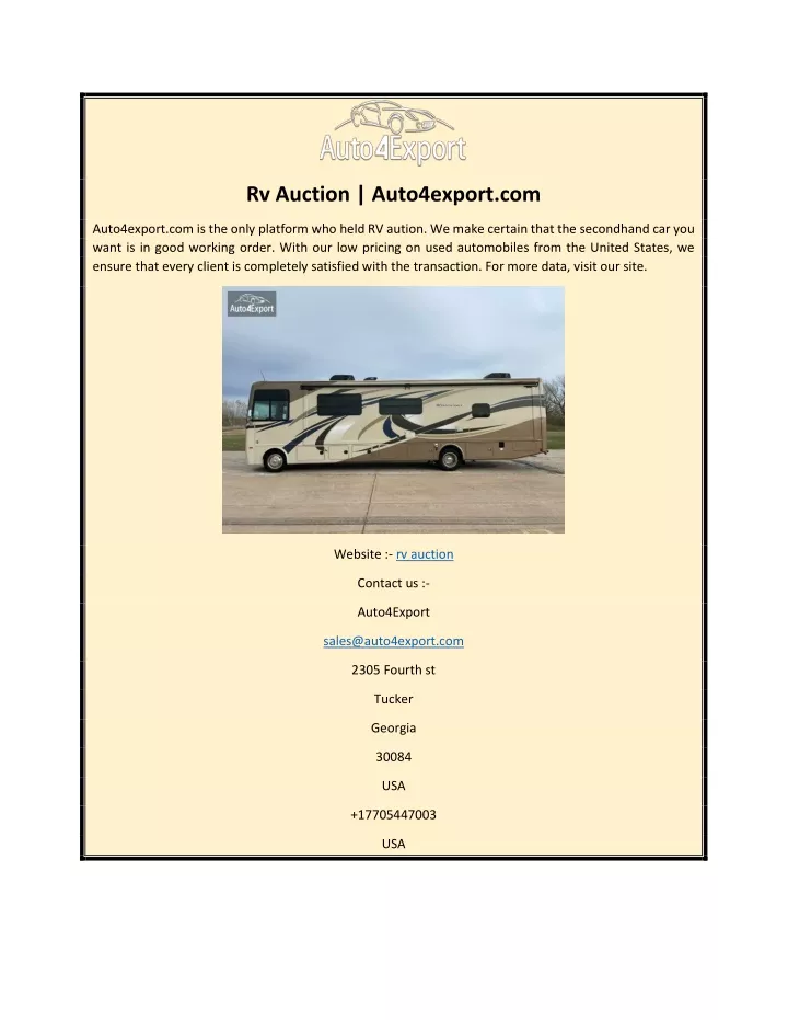 rv auction auto4export com