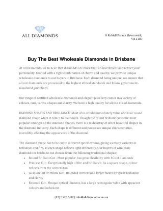 Buy The Best Wholesale Diamonds in Brisbane