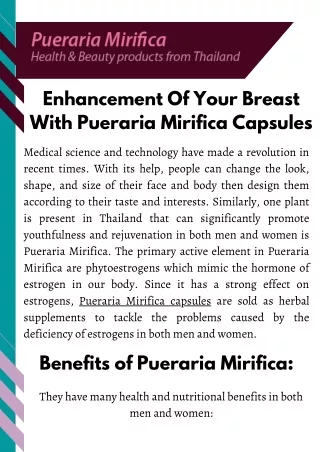 Ehancement Of Your Breast With Pueraria Mirifica Capsules