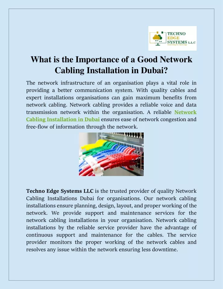 what is the importance of a good network cabling