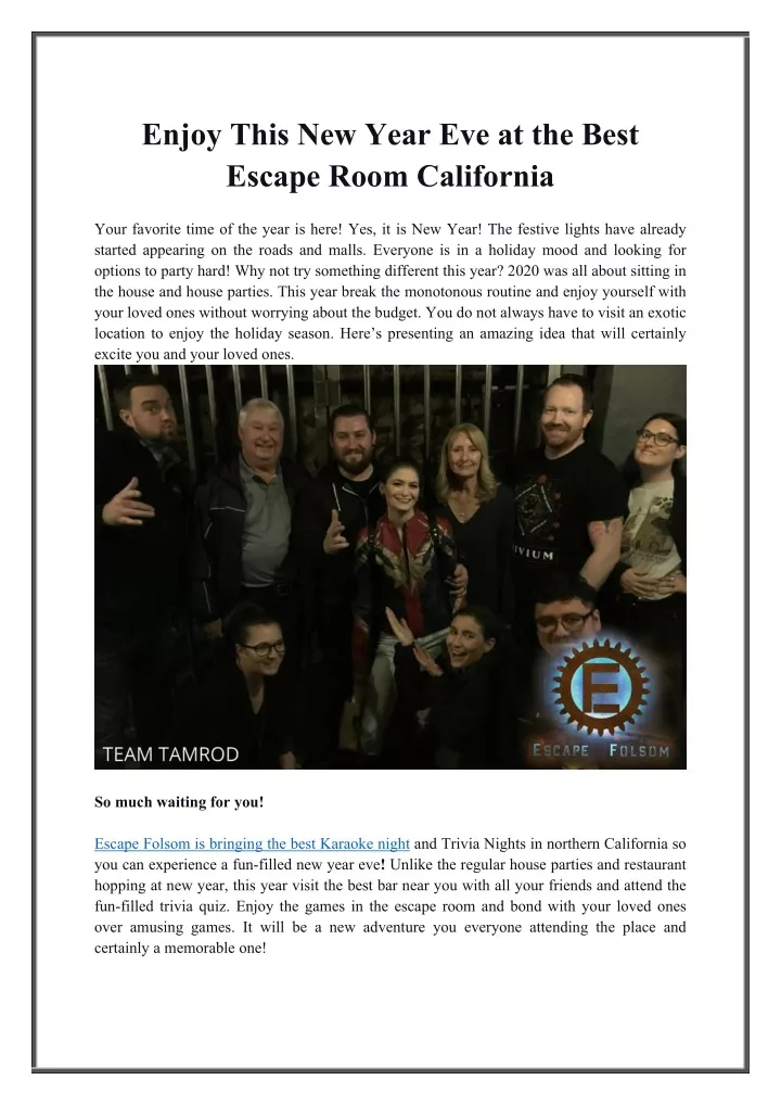 enjoy this new year eve at the best escape room