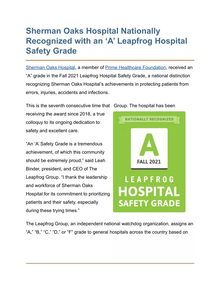 sherman oaks hospital nationally recognized with
