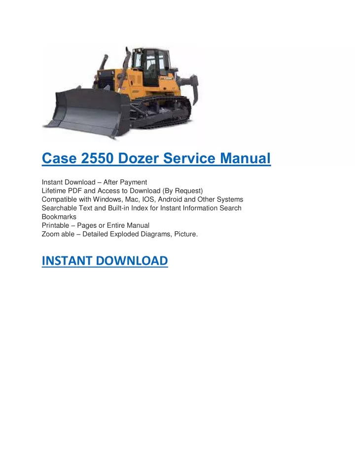 case 2550 dozer service manual instant download