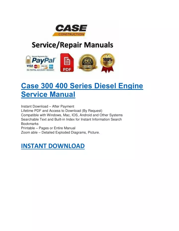 case 300 400 series diesel engine service manual