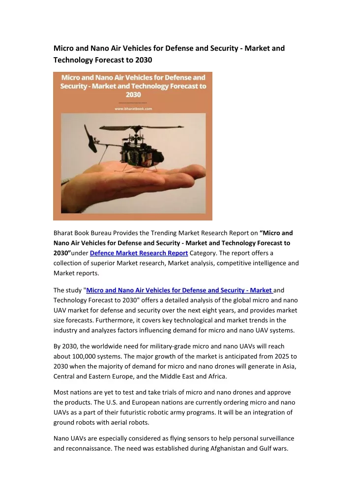 micro and nano air vehicles for defense