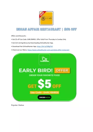 Indian Affair Restaurant EARLYBIRD5