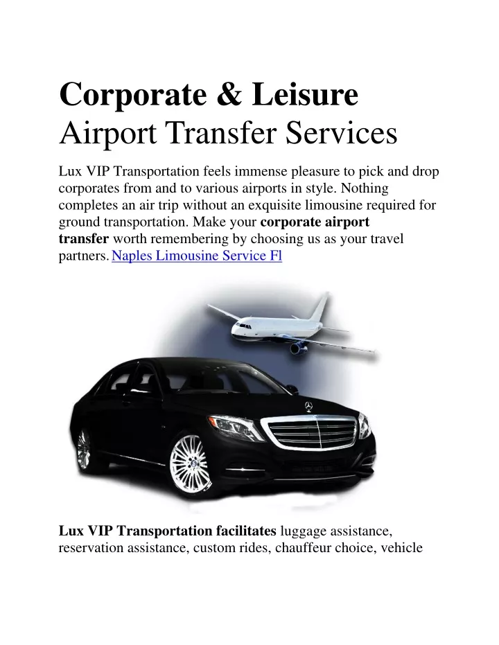 corporate leisure airport transfer services