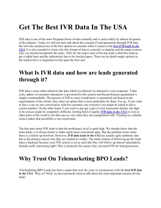 Best IVR Leads in USA | Telemarketing BPO Leads