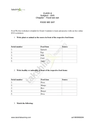 clas s 4 s ubject evs chapter food w e eat