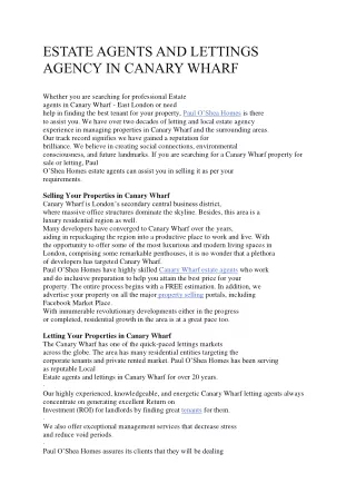 ESTATE AGENTS AND LETTINGS AGENCY IN CANARY WHARF