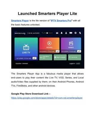 launched smarters player lite