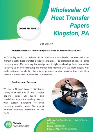 Wholesaler Of Heat Transfer Papers Kingston, PA
