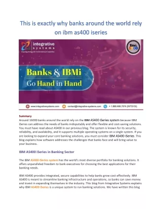 this is exactly why banks around the world rely