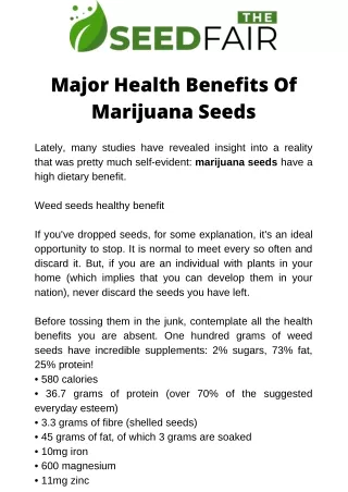 Major Health Benefits Of Marijuana Seeds