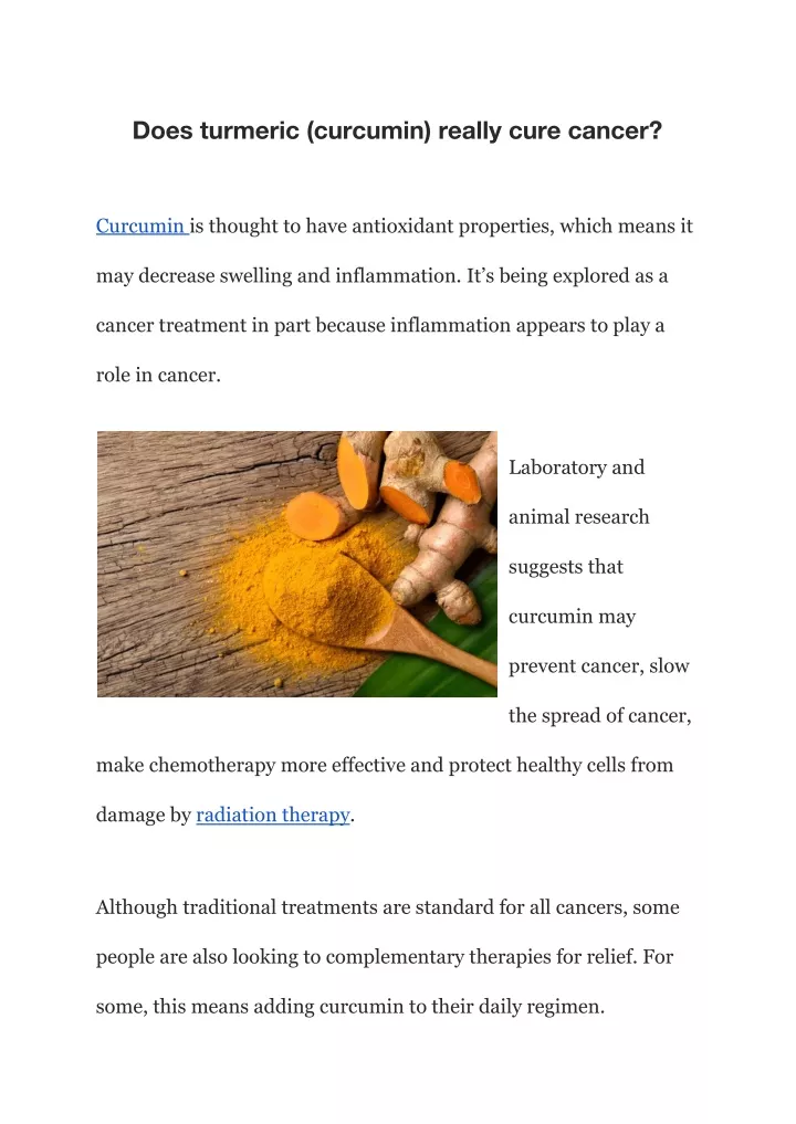does turmeric curcumin really cure cancer