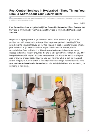 Three Things You Should Know About Your Exterminator - Pest Control Services In Hyderabad