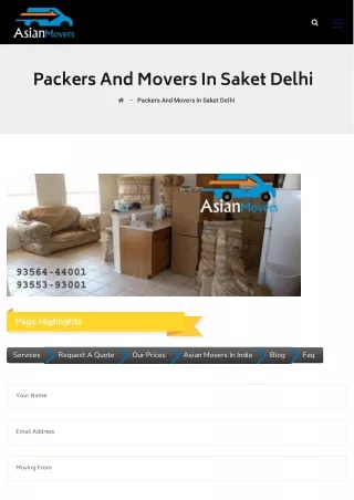 Best Packers and Movers Services in Saket, Asian Movers