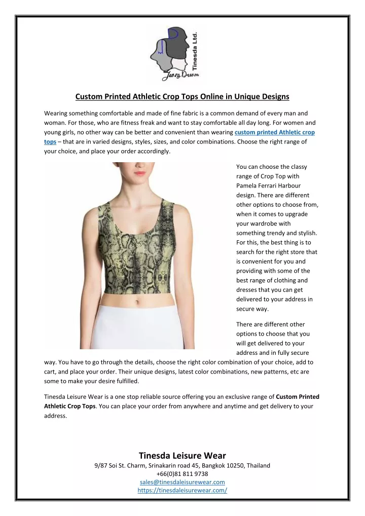 custom printed athletic crop tops online
