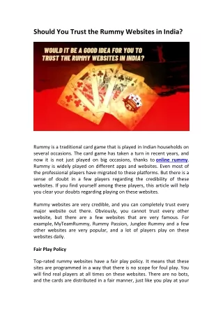 Should You Trust the Rummy Websites in India