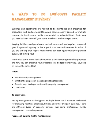 4 ways to do low-costs facility management in Sydney